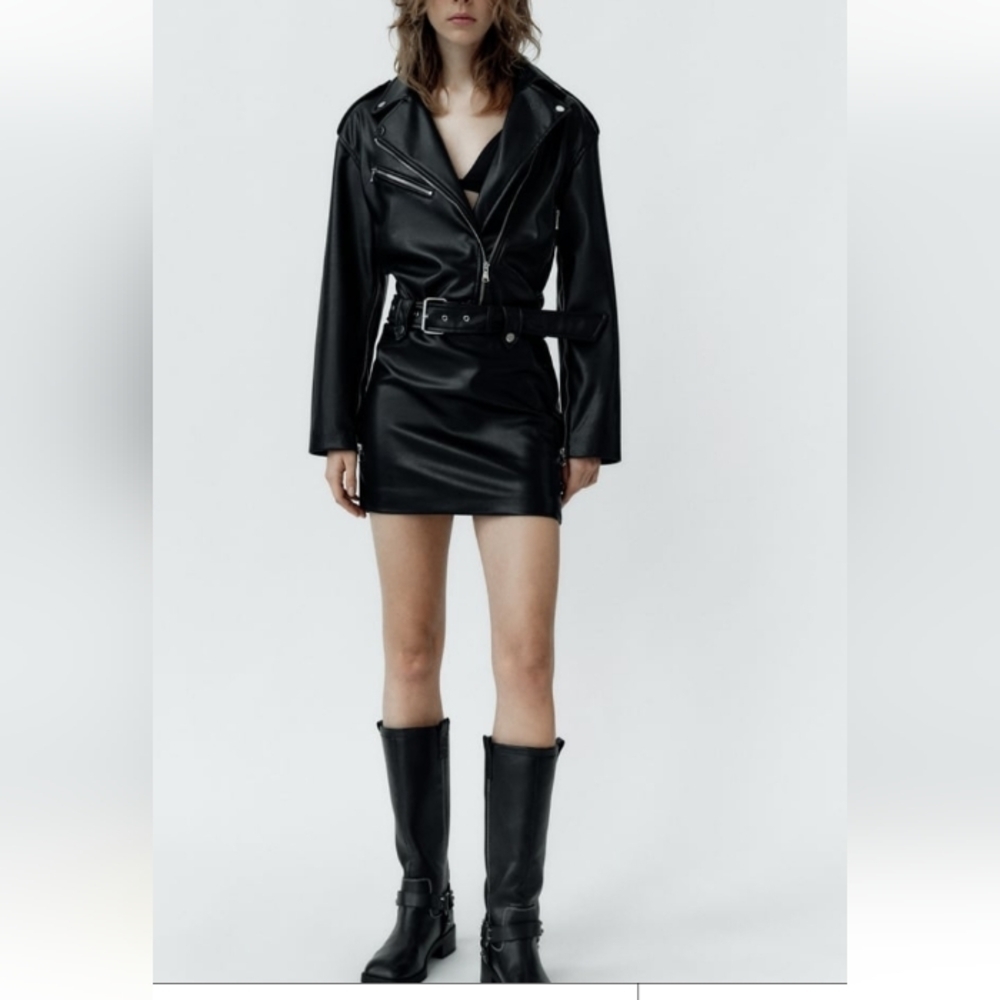 Zara Zippered Faux Leather  Dress Sz-L